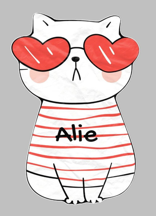 Playful Cartoon Cat Free-Form Towel With Custom Name
